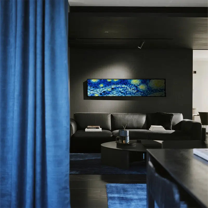 Starry Night 3D Geometric Mosaic Wall Art Blue Yellow Decor-Artmeto Artmeto Wood wall art