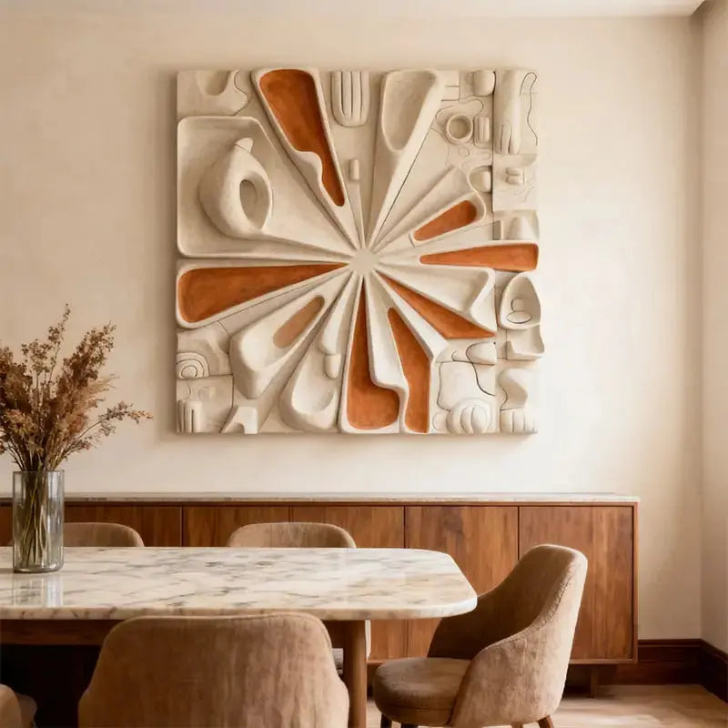 Sunburst Terracotta & Cream Abstract Radial Textured 3D Relief Wall Art Artmeto Wood wall art