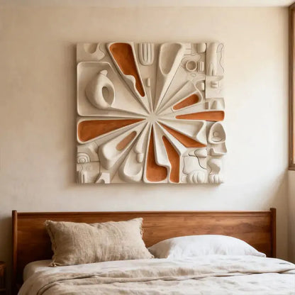 Sunburst Terracotta & Cream Abstract Radial Textured 3D Relief Wall Art Artmeto Wood wall art