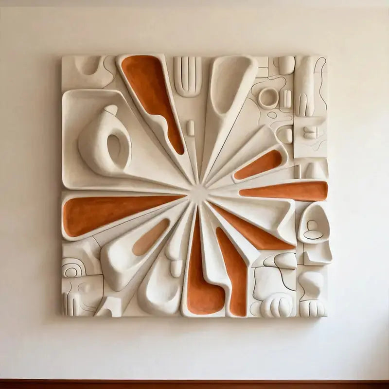 Sunburst Terracotta & Cream Abstract Radial Textured 3D Relief Wall Art Artmeto Wood wall art