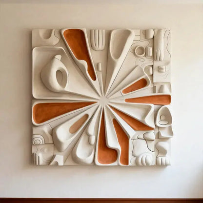 Sunburst Terracotta & Cream Abstract Radial Textured 3D Relief Wall Art Artmeto Wood wall art