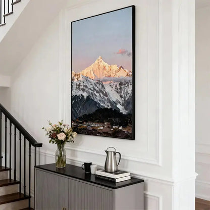 Sunrise Snow Mountain Peak Oil Painting - Textured Himalayan Landscape Wall Art for Home Decor Artmeto Wood wall art