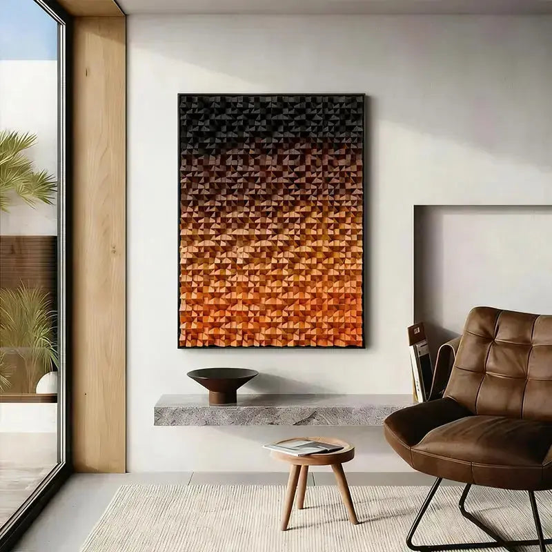 Wood Block Gradient Sunset Gradient 3D Wood Block Wall Sculpture Modern Geometric Design ...