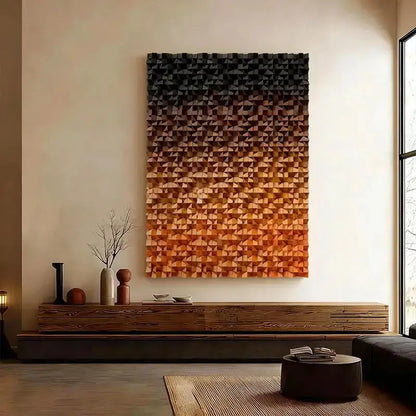 Sunset Gradient 3D Wood Block Wall Sculpture Modern Geometric Design Artmeto Wood wall art