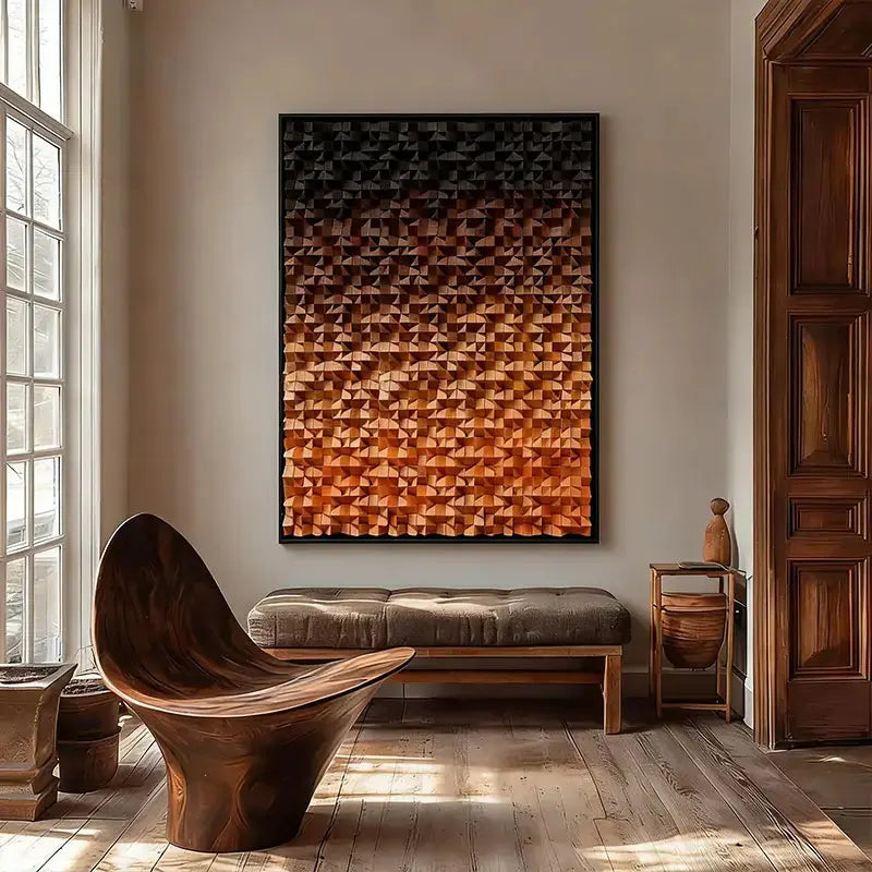 Sunset Gradient 3D Wood Block Wall Sculpture Modern Geometric Design Artmeto Wood wall art