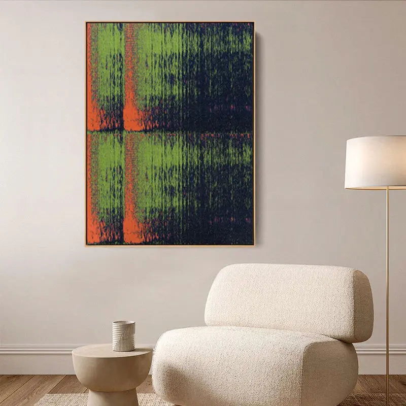 Symmetric Green Orange Abstract Oil Painting Textured Modern Wall Art Artmeto Wood wall art