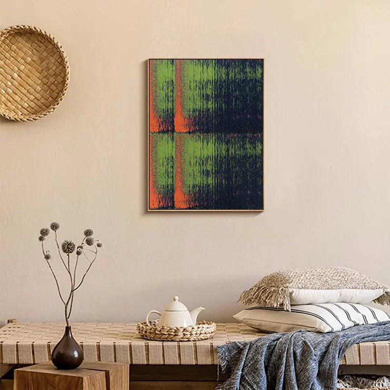 Symmetric Green Orange Abstract Oil Painting Textured Modern Wall Art Artmeto Wood wall art