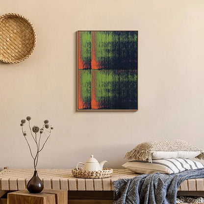 Symmetric Green Orange Abstract Oil Painting Textured Modern Wall Art Artmeto Wood wall art