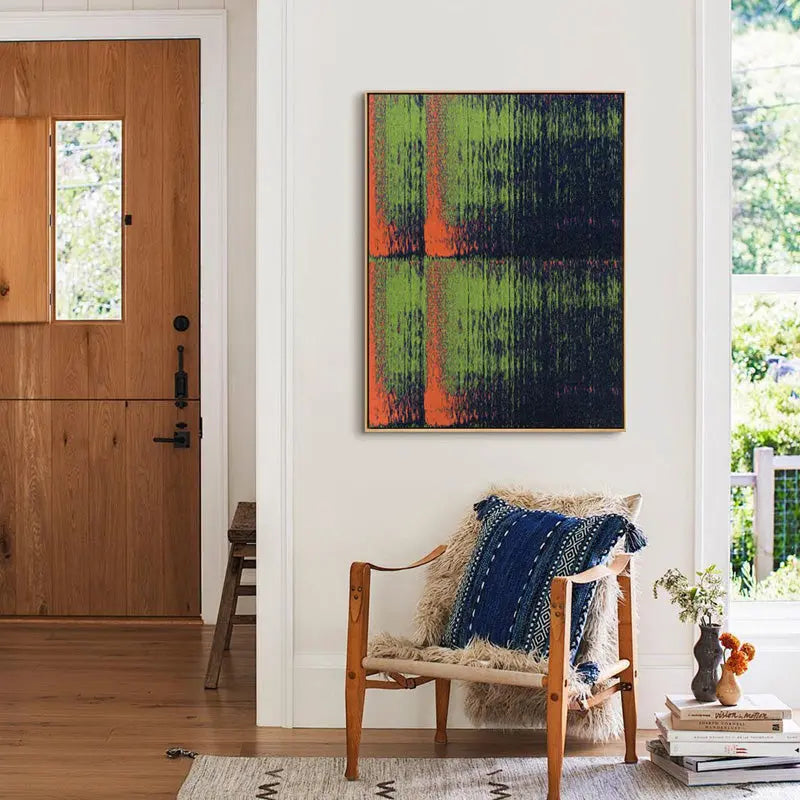 Symmetric Green Orange Abstract Oil Painting Textured Modern Wall Art Artmeto Wood wall art