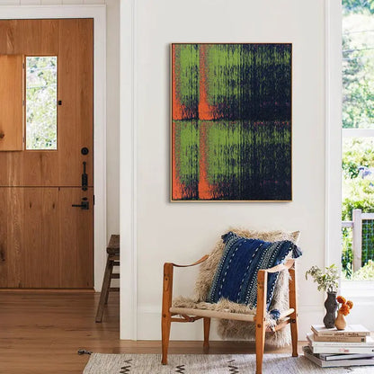 Symmetric Green Orange Abstract Oil Painting Textured Modern Wall Art Artmeto Wood wall art