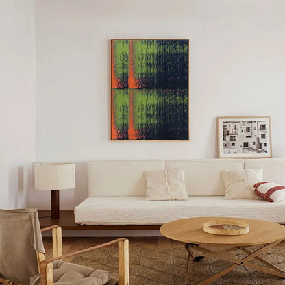 Symmetric Green Orange Abstract Oil Painting Textured Modern Wall Art Artmeto Wood wall art