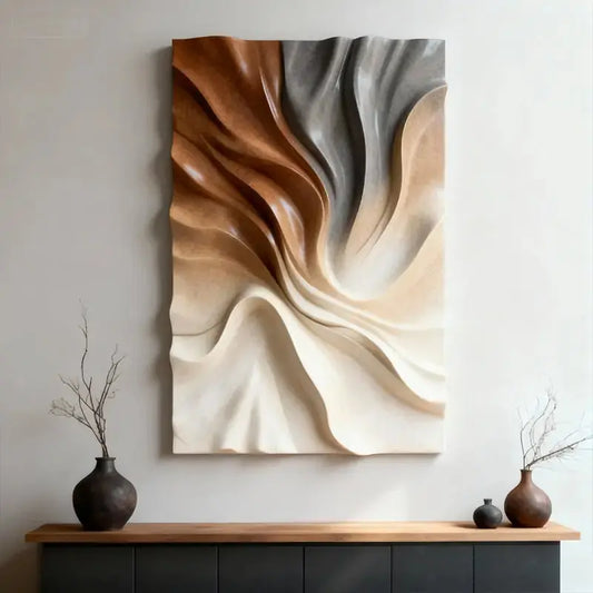 Terracotta Gradient Drapery 3D Wood Relief Wall Art Modern Decor Artmeto Wood wall art