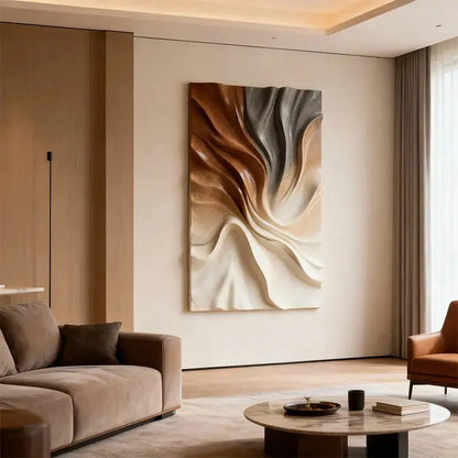 Terracotta Gradient Drapery 3D Wood Relief Wall Art Modern Decor Artmeto Wood wall art