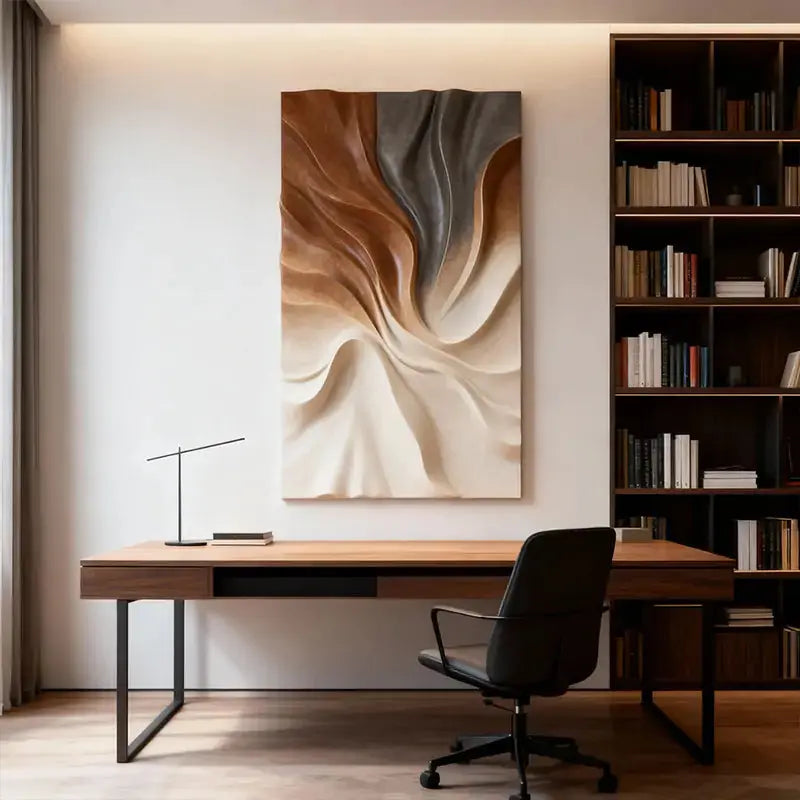 Terracotta Gradient Drapery 3D Wood Relief Wall Art Modern Decor Artmeto Wood wall art