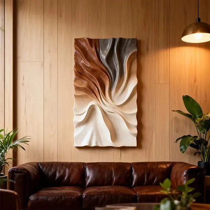 Terracotta Gradient Drapery 3D Wood Relief Wall Art Modern Decor Artmeto Wood wall art