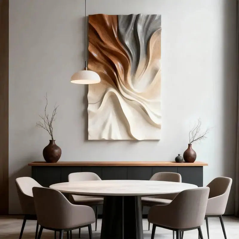 Terracotta Gradient Drapery 3D Wood Relief Wall Art Modern Decor Artmeto Wood wall art