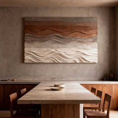 Terracotta & Cream Dune Wave Textured Earth-Tone Gradient 3D Wall Sculpture Artmeto Wood wall art