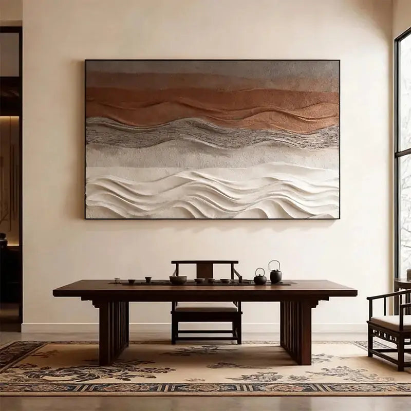 Terracotta & Cream Dune Wave Textured Earth-Tone Gradient 3D Wall Sculpture Artmeto Wood wall art