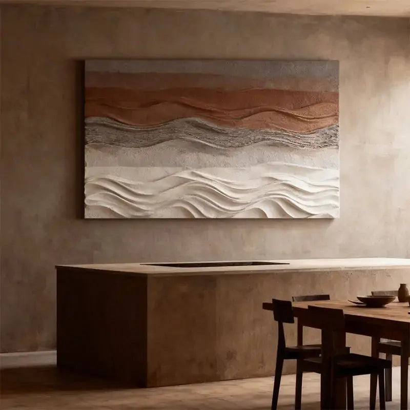 Terracotta & Cream Dune Wave Textured Earth-Tone Gradient 3D Wall Sculpture Artmeto Wood wall art