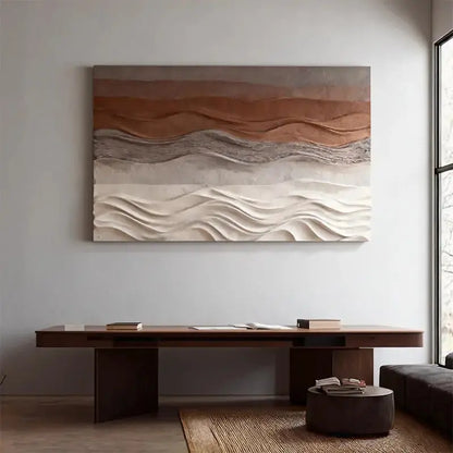 Terracotta & Cream Dune Wave Textured Earth-Tone Gradient 3D Wall Sculpture Artmeto Wood wall art