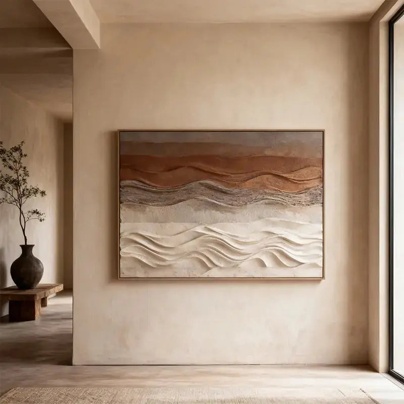 Terracotta & Cream Dune Wave Textured Earth-Tone Gradient 3D Wall Sculpture Artmeto Wood wall art