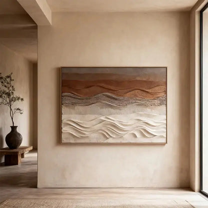 Terracotta & Cream Dune Wave Textured Earth-Tone Gradient 3D Wall Sculpture Artmeto Wood wall art