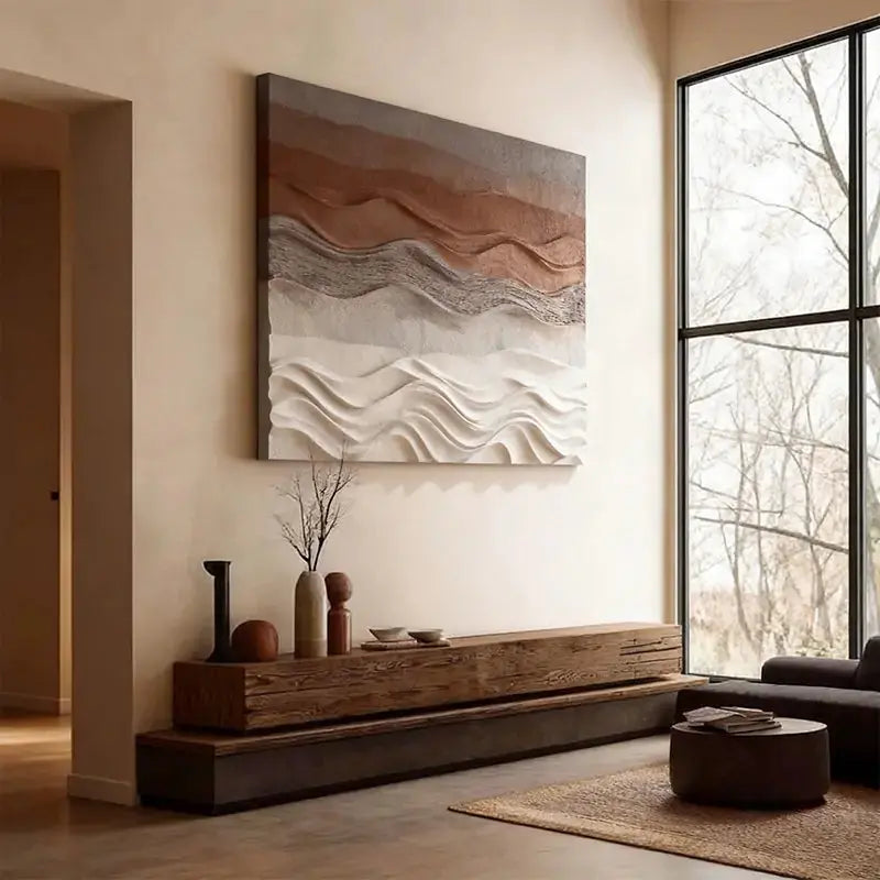 Terracotta & Cream Dune Wave Textured Earth-Tone Gradient 3D Wall Sculpture Artmeto Wood wall art