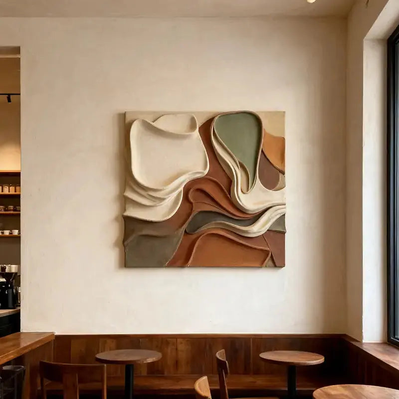 Terracotta & Grey Gradient Flow Wave 3D Relief Wall Sculpture（副本） Artmeto Wood wall art
