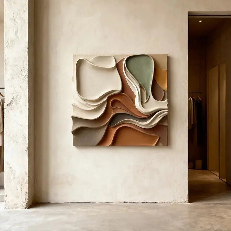 Terracotta & Grey Gradient Flow Wave 3D Relief Wall Sculpture（副本） Artmeto Wood wall art