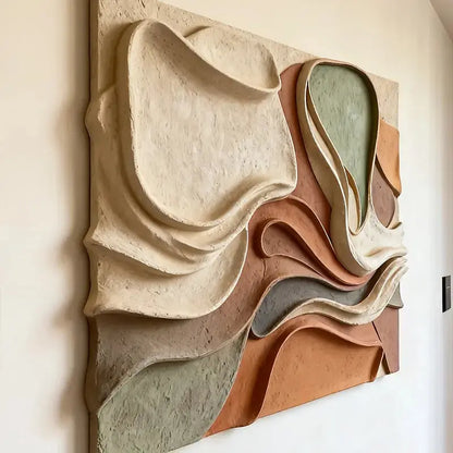 Terracotta & Grey Gradient Flow Wave 3D Relief Wall Sculpture（副本） Artmeto Wood wall art