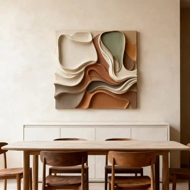 Terracotta & Grey Gradient Flow Wave 3D Relief Wall Sculpture（副本） Artmeto Wood wall art