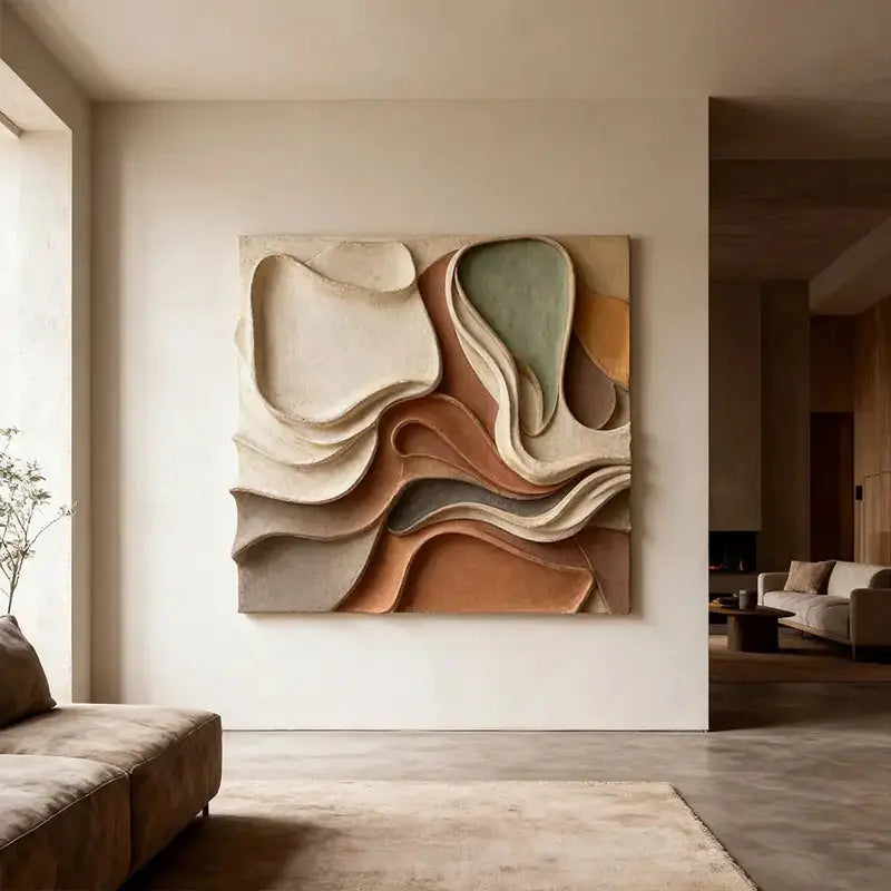 Terracotta & Grey Gradient Flow Wave 3D Relief Wall Sculpture（副本） Artmeto Wood wall art