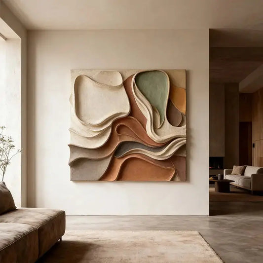 Terracotta & Grey Gradient Flow Wave 3D Relief Wall Sculpture（副本） Artmeto Wood wall art