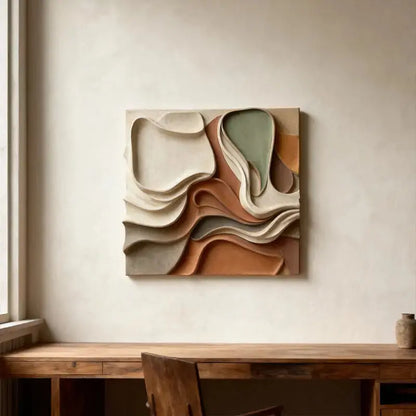 Terracotta & Grey Gradient Flow Wave 3D Relief Wall Sculpture（副本） Artmeto Wood wall art
