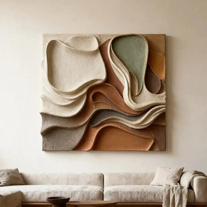 Terracotta & Grey Gradient Flow Wave 3D Relief Wall Sculpture（副本） Artmeto Wood wall art
