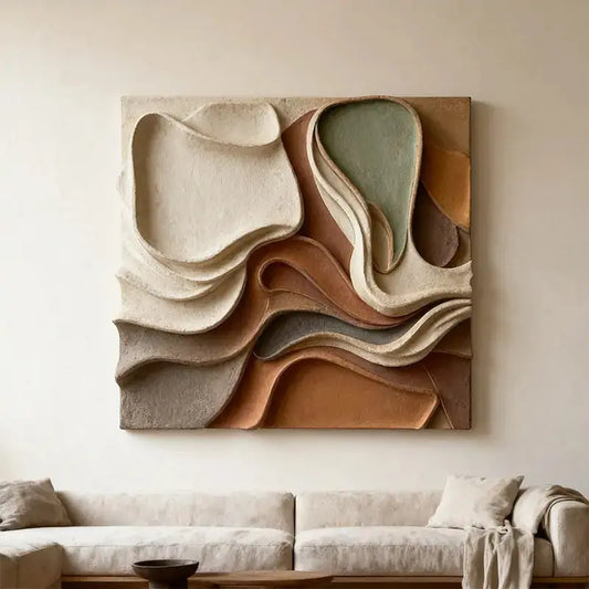 Terracotta & Grey Gradient Flow Wave 3D Relief Wall Sculpture（副本） Artmeto Wood wall art
