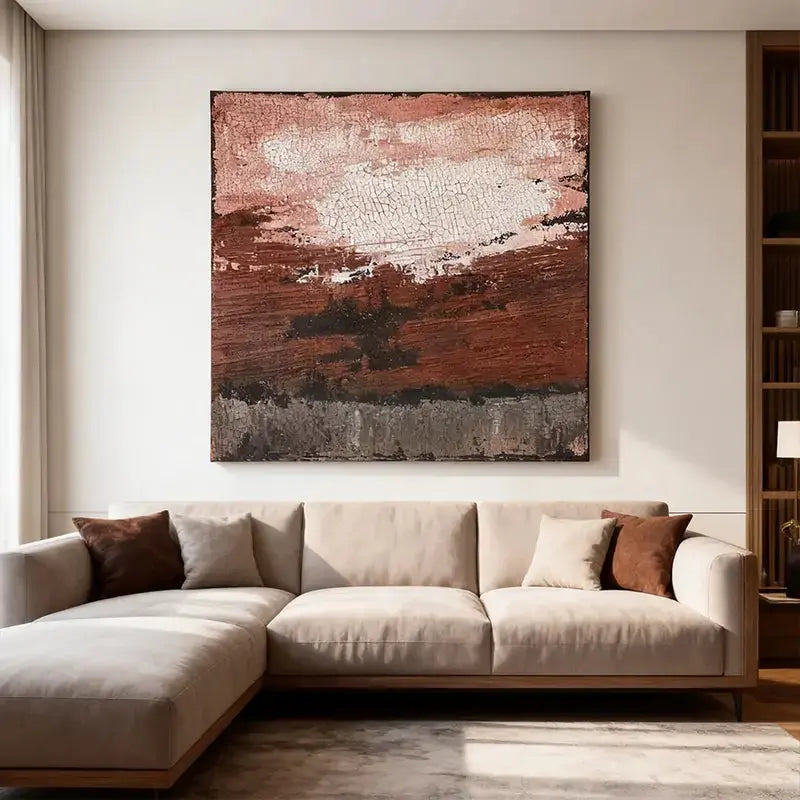 Terracotta & Rose Warm Tone Abstract Canvas with Rich Textured Finish Artmeto Wood wall art
