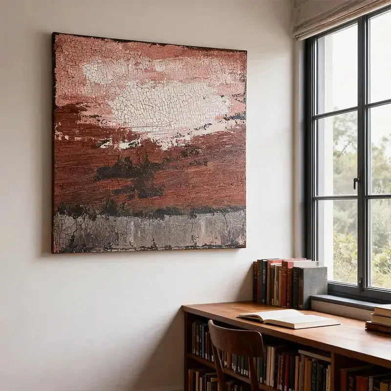Terracotta & Rose Warm Tone Abstract Canvas with Rich Textured Finish Artmeto Wood wall art