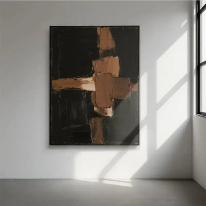 Textured Abstract Painting Black Brown Geometric Wall Art-Artmeto Artmeto Wood wall art