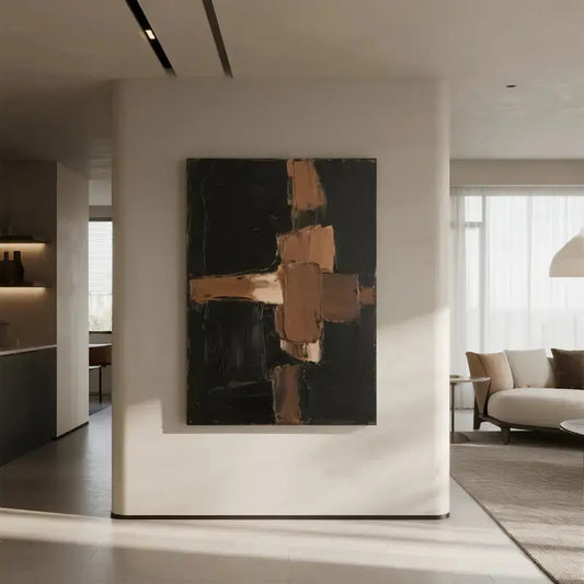 Textured Abstract Painting Black Brown Geometric Wall Art-Artmeto Artmeto Wood wall art