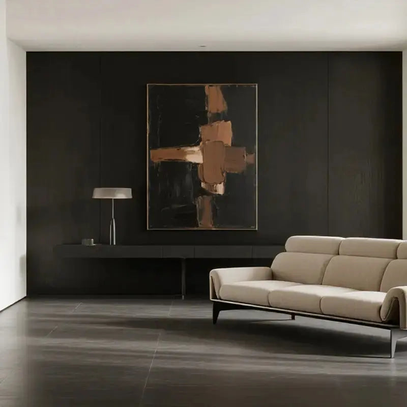 Textured Abstract Painting Black Brown Geometric Wall Art-Artmeto Artmeto Wood wall art