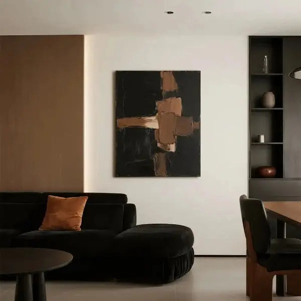 Textured Abstract Painting Black Brown Geometric Wall Art-Artmeto Artmeto Wood wall art