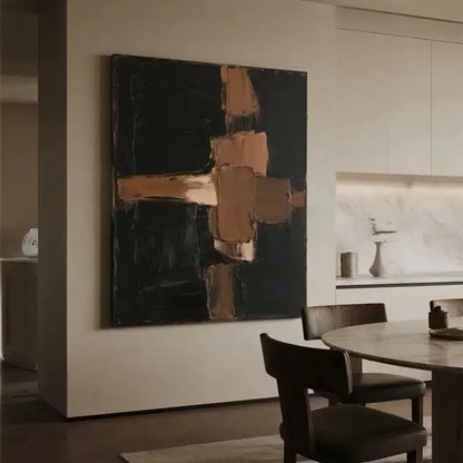 Textured Abstract Painting Black Brown Geometric Wall Art-Artmeto Artmeto Wood wall art