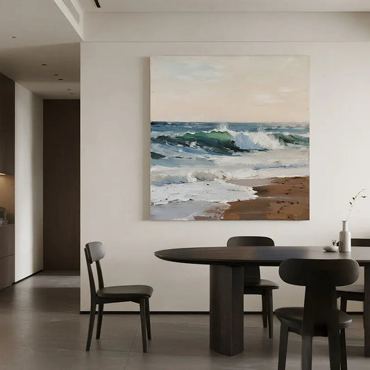 Textured Beach Seascape Canvas-Coastal Ocean Wave Wall Art-Artmeto Artmeto Wood wall art