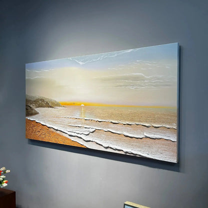 Textured Coastal Sunset Oil Painting-Beach Landscape Wall Art for Artmeto Wood wall art