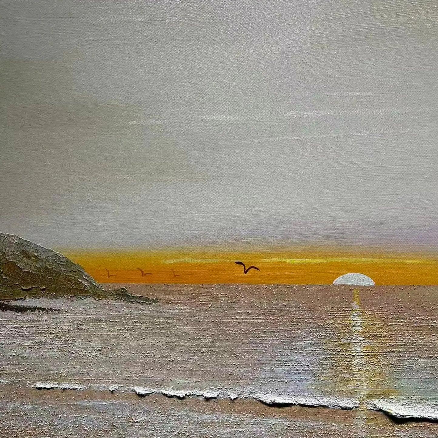 Textured Coastal Sunset Oil Painting-Beach Landscape Wall Art for Artmeto Wood wall art