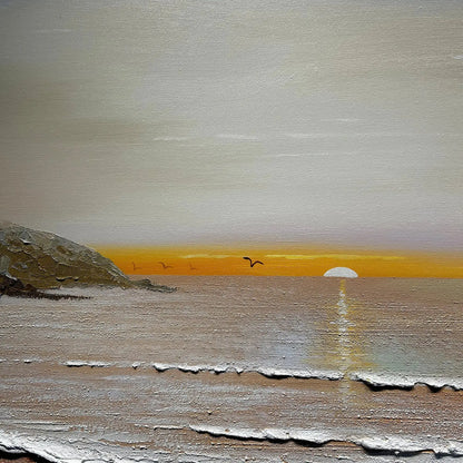 Textured Coastal Sunset Oil Painting-Beach Landscape Wall Art for Artmeto Wood wall art