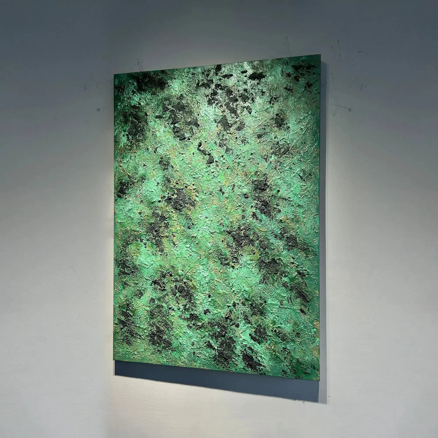 Textured Emerald Green Abstract Oil Painting Wabi Sabi Wall Art Decor Artmeto Wood wall art