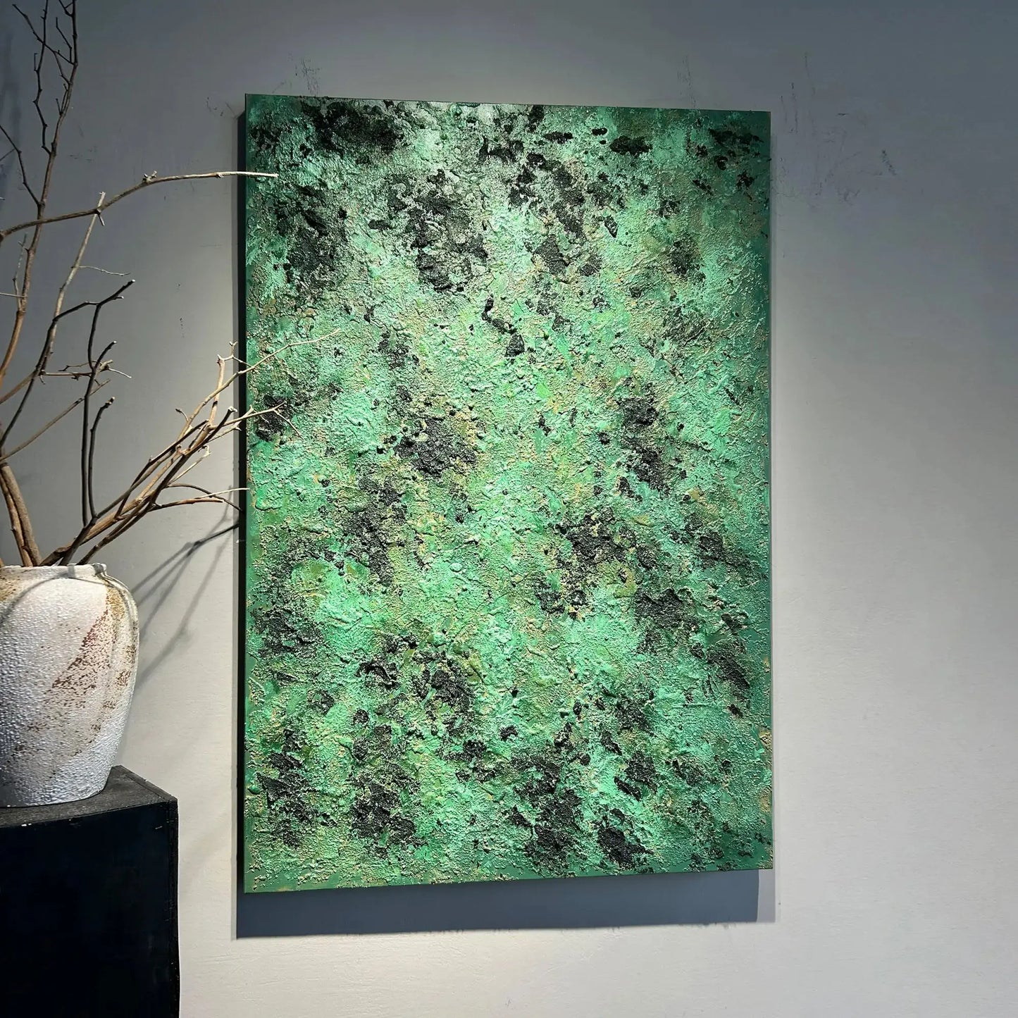 Textured Emerald Green Abstract Oil Painting Wabi Sabi Wall Art Decor Artmeto Wood wall art
