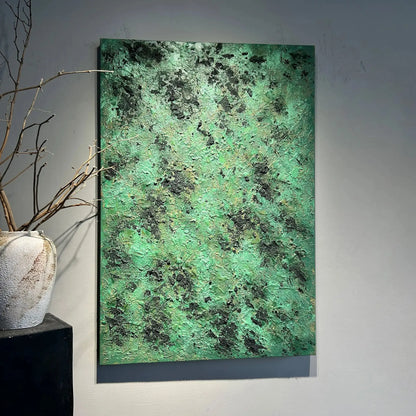Textured Emerald Green Abstract Oil Painting Wabi Sabi Wall Art Decor Artmeto Wood wall art